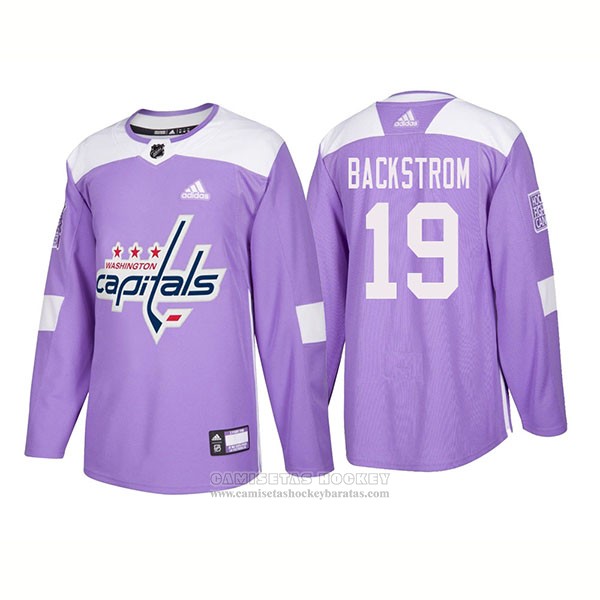 Camiseta Hockey Washington Capitals 19 Nicklas Backstrom Autentico 2018 Fights Cancer Violeta